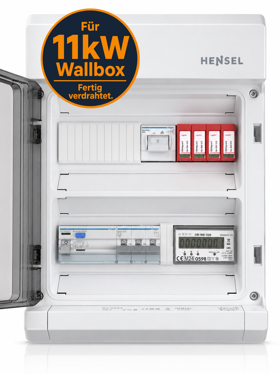 Fertig verdrahteter Wallbox-Sicherungskasten für 11 kW mit Stromzähler