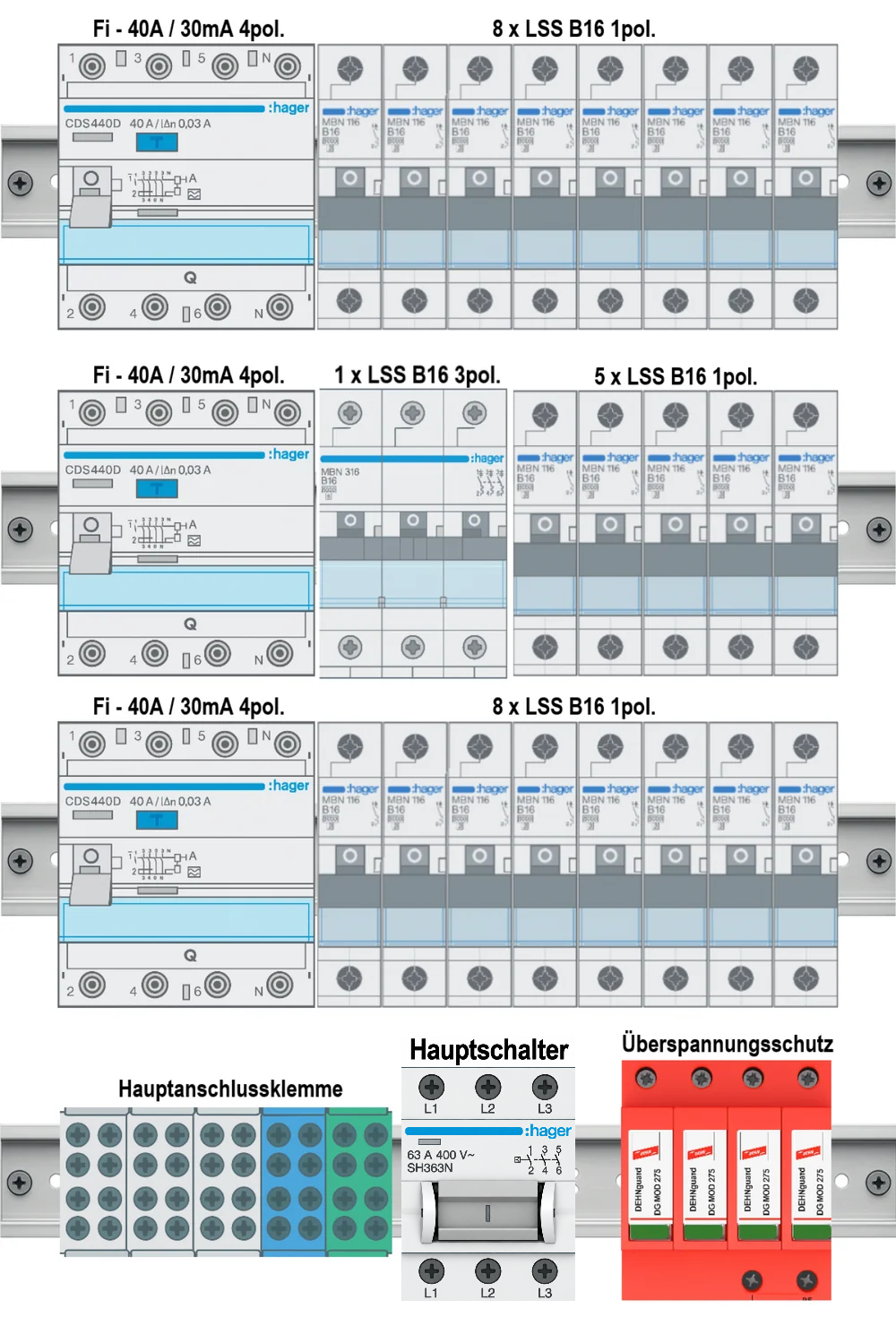 Unterputz 4-Reihig Verdrahtungspaket V12