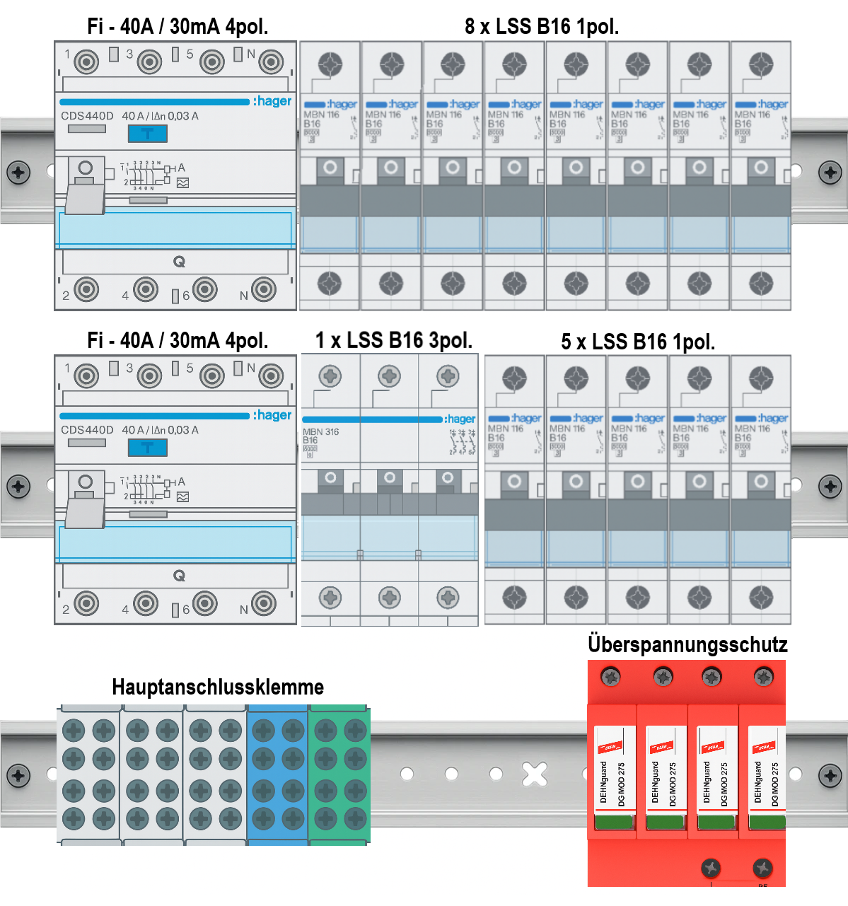 Unterputz 3-Reihig Verdrahtungspaket V12