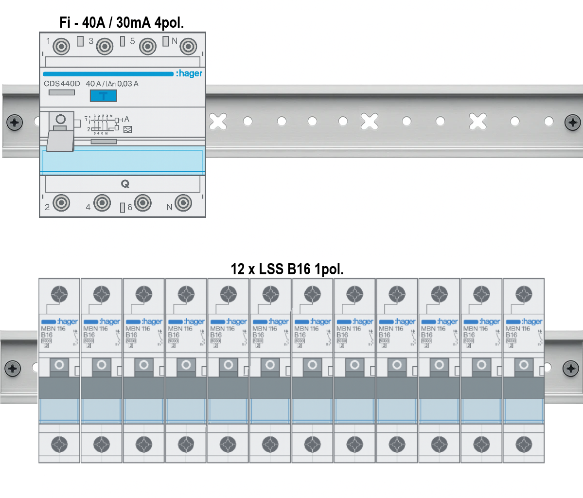Aufputz Feuchtraum 2-reihig Verdrahtungspaket V1