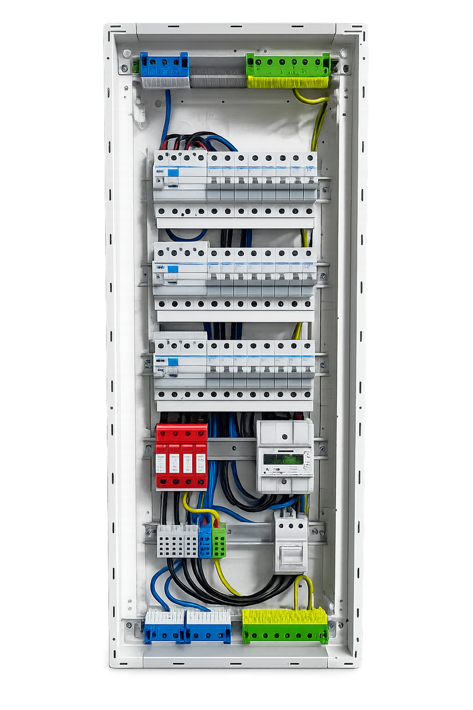 Verdrahteter Sicherungskasten mit FI-Schalter und Sicherungsautomaten